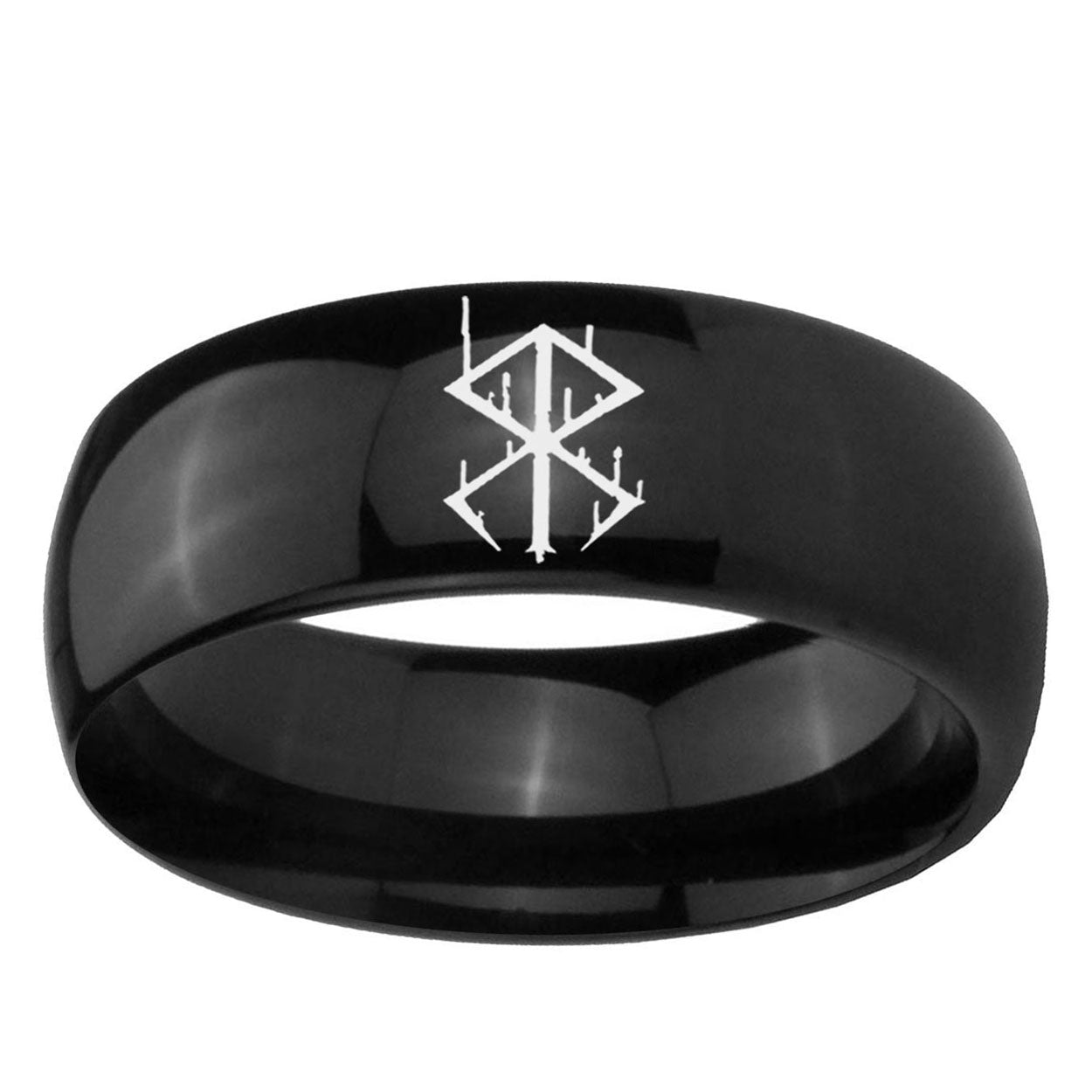 5mm Stigma Sangrando Berserk Inspired Dome Polish Black Mens Engraved Ring