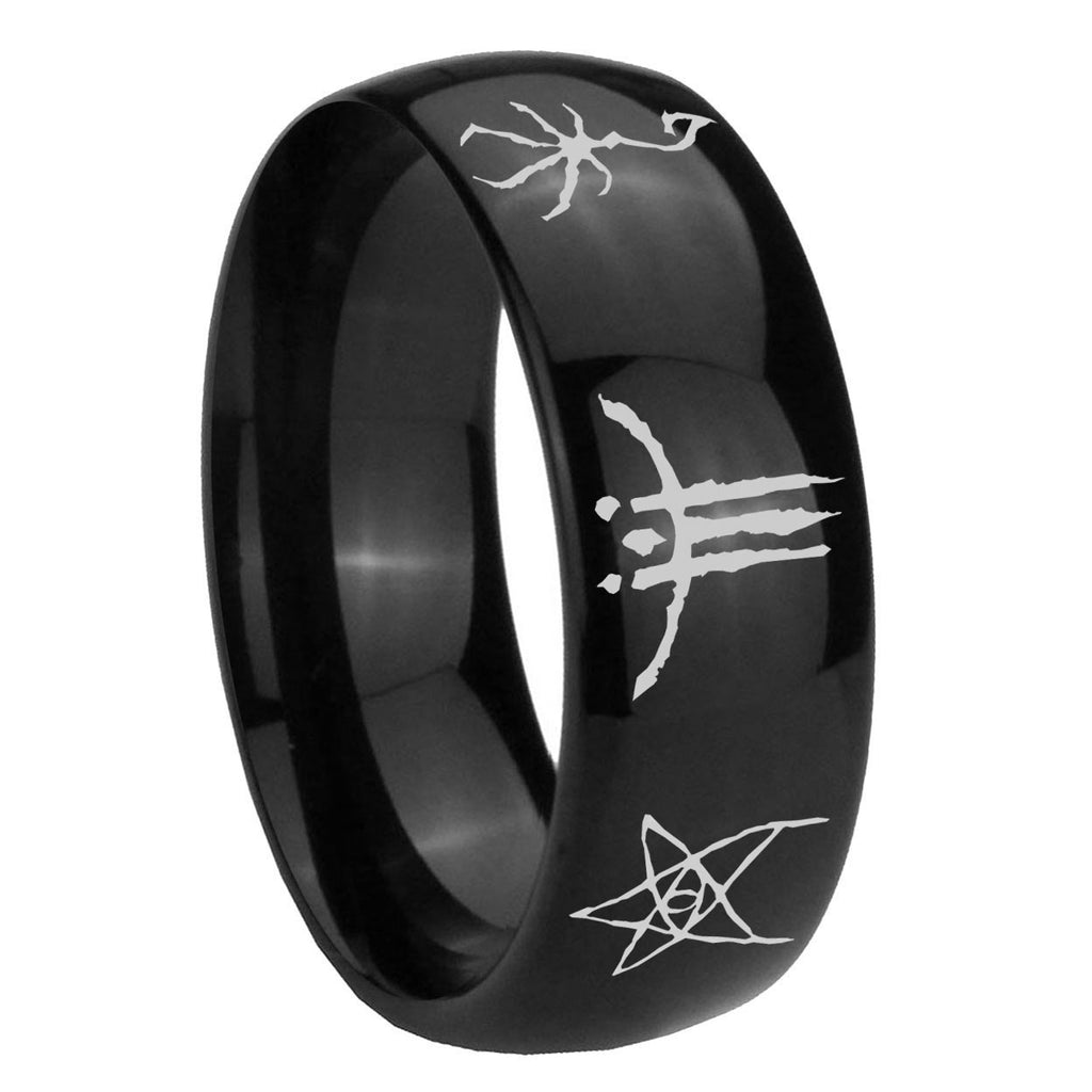 8mm Blackborne Caryll Runes Dome Polish Black Mens Engraved Ring