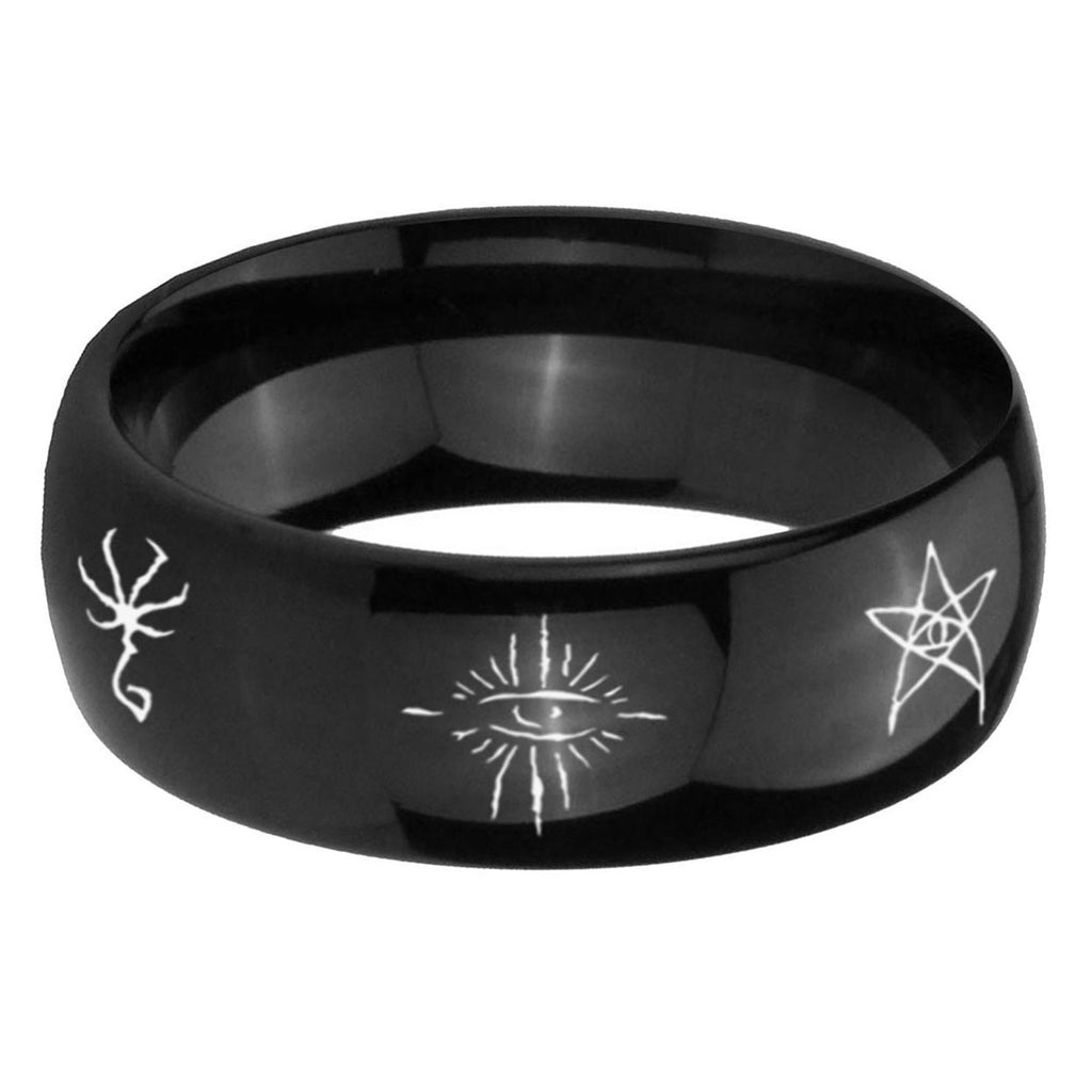 5mm Blackborne Caryll Runes Dome Polish Black Mens Engraved Ring