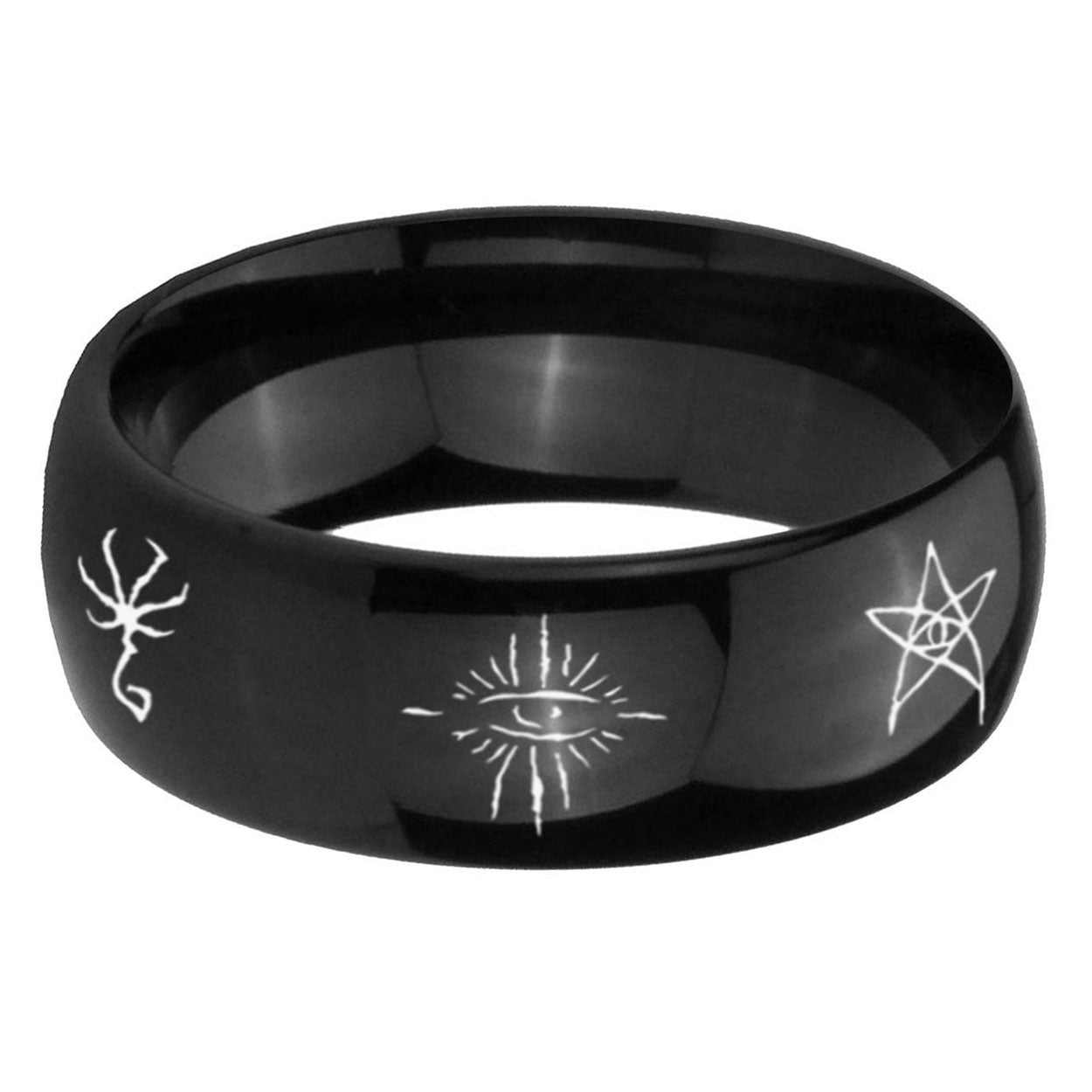 5mm Blackborne Caryll Runes Dome Polish Black Mens Engraved Ring