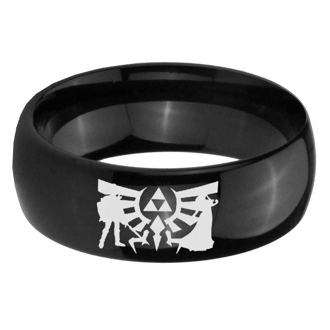 5mm Zelda Link Dome Polish Black Mens Engraved Ring