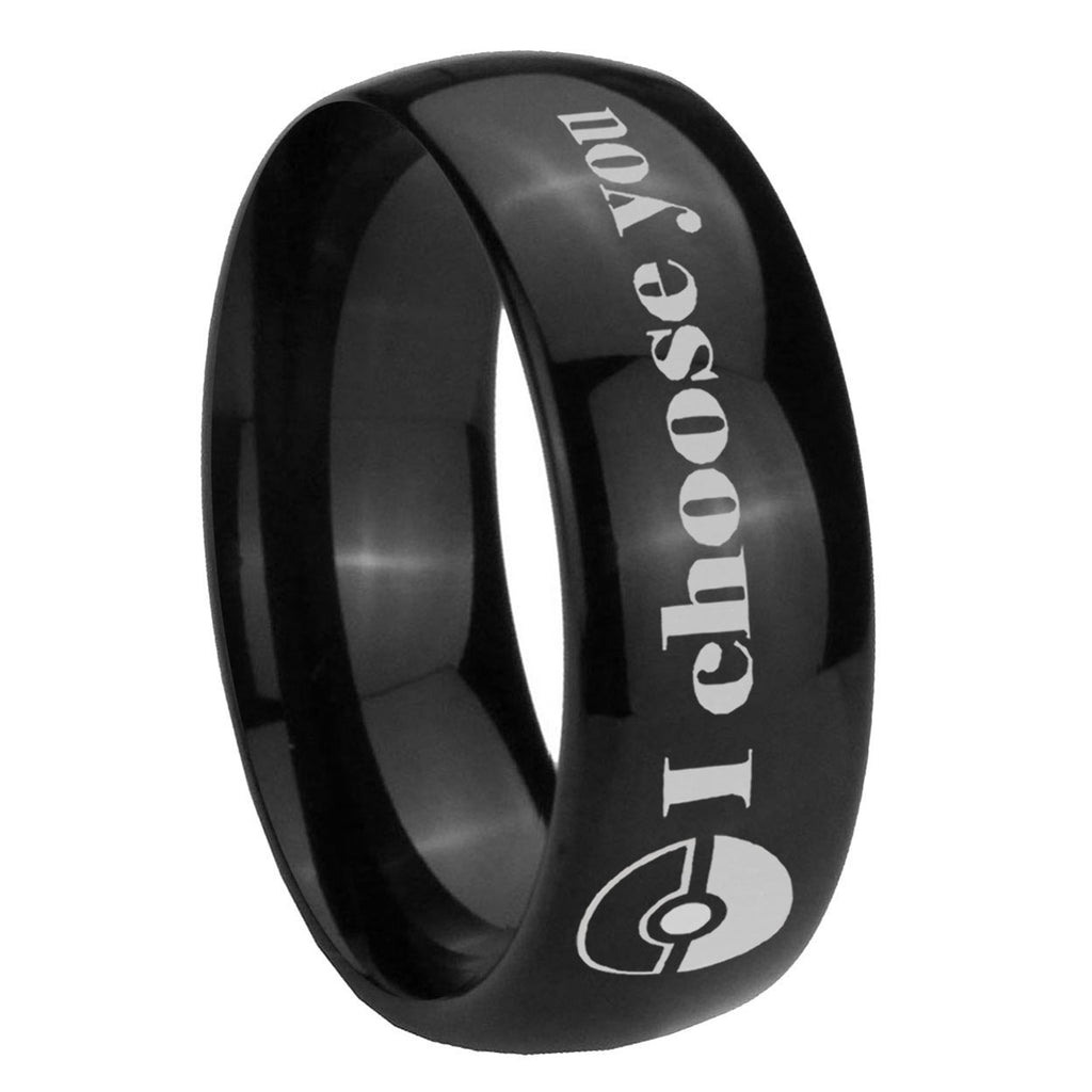 8mm Pokeball Pokemon Dome Polish Black Mens Engraved Ring