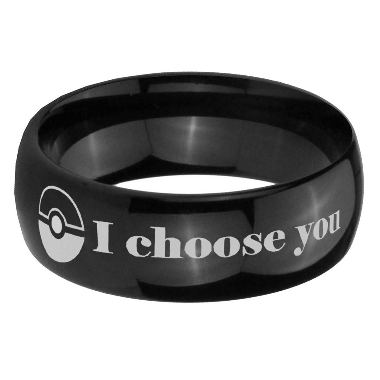 5mm Pokeball Pokemon Dome Polish Black Mens Engraved Ring