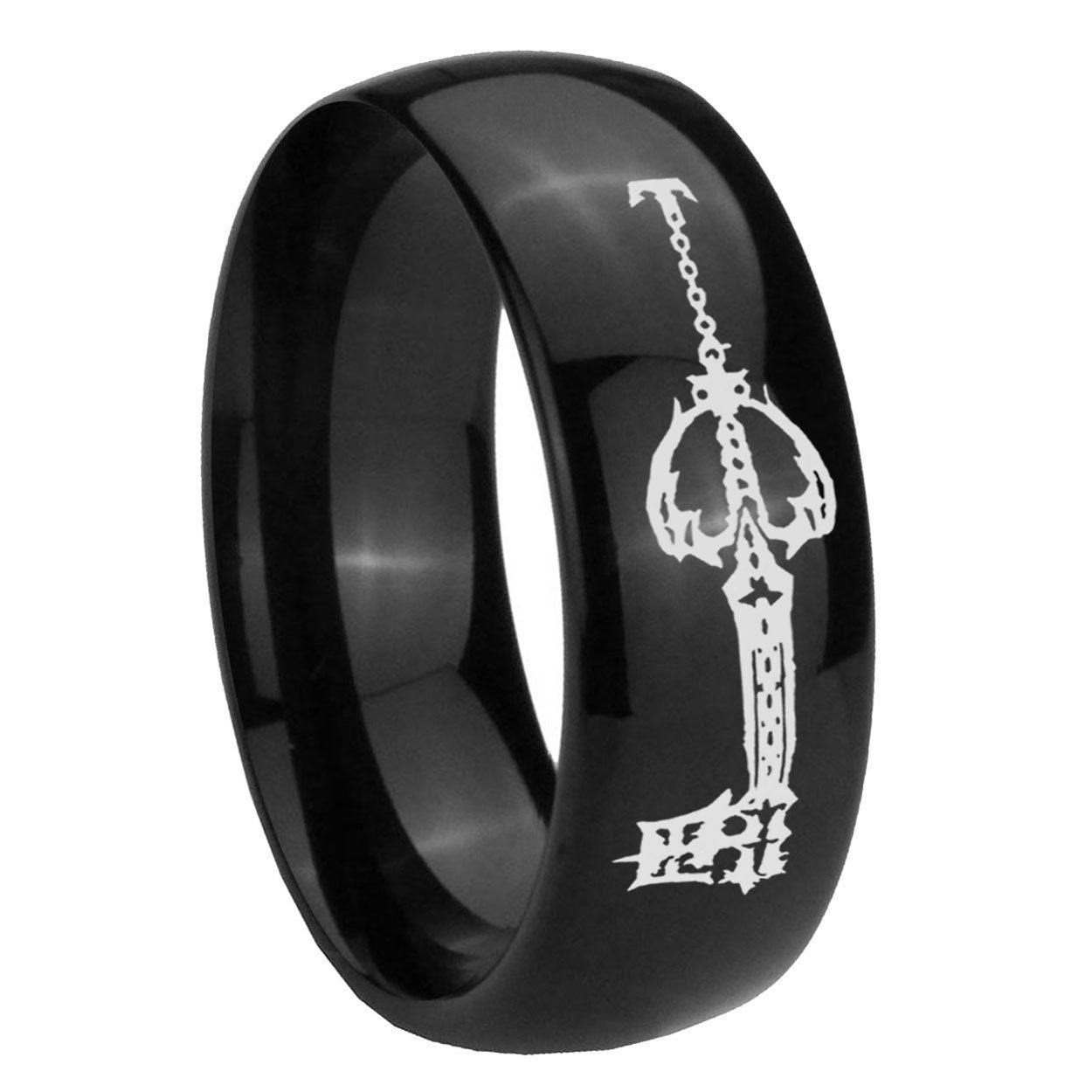 8mm kingdom heart keyblades Dome Polish Black Mens Engraved Ring
