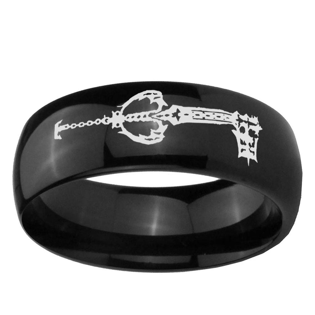 5mm kingdom heart keyblades Dome Polish Black Mens Engraved Ring
