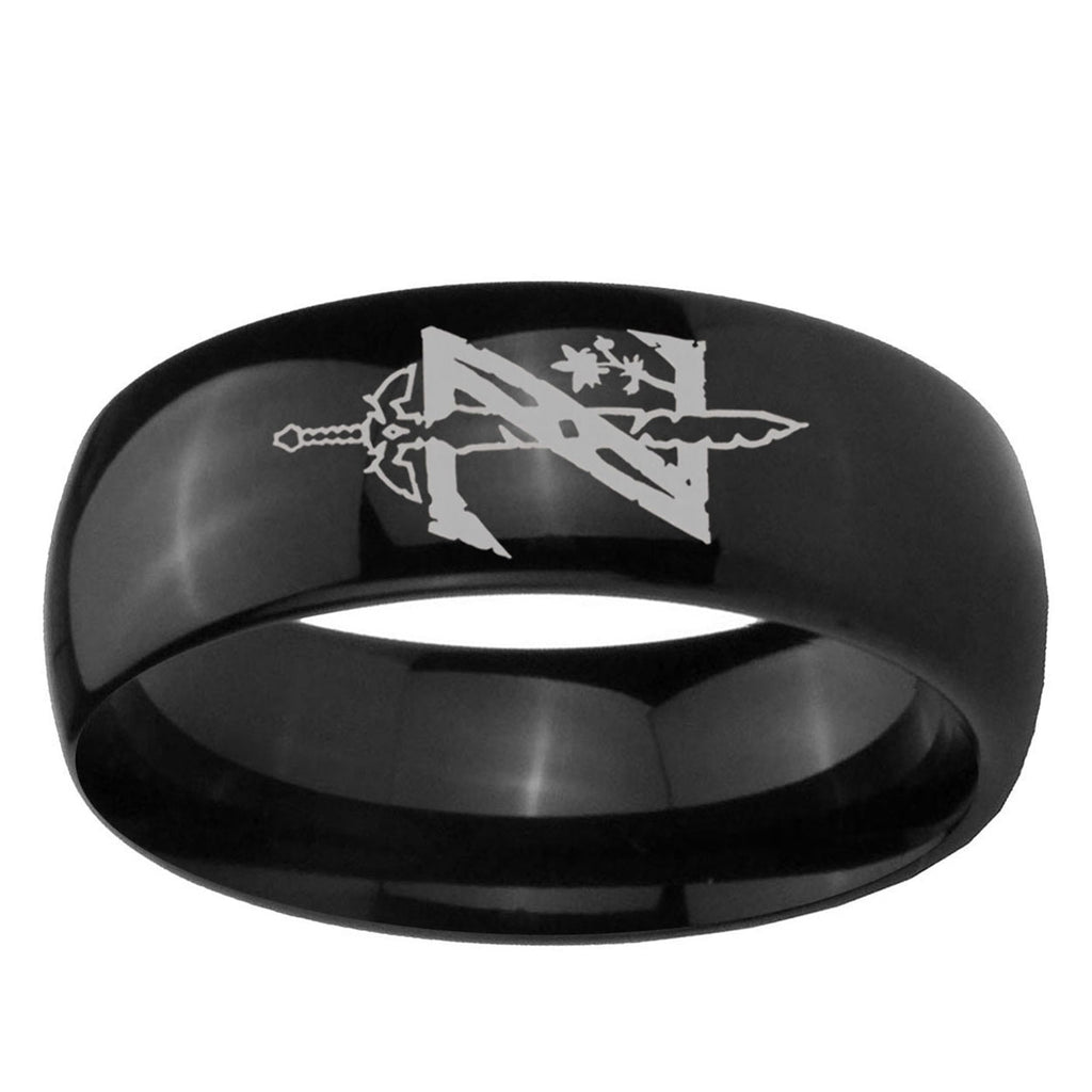 5mm Zelda Breath Of The Wild Dome Polish Black Mens Engraved Ring