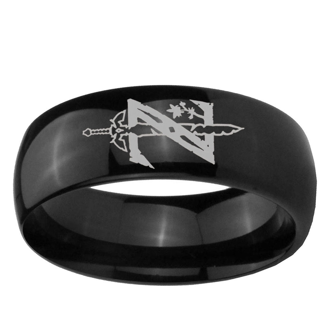 5mm Zelda Breath Of The Wild Dome Polish Black Mens Engraved Ring