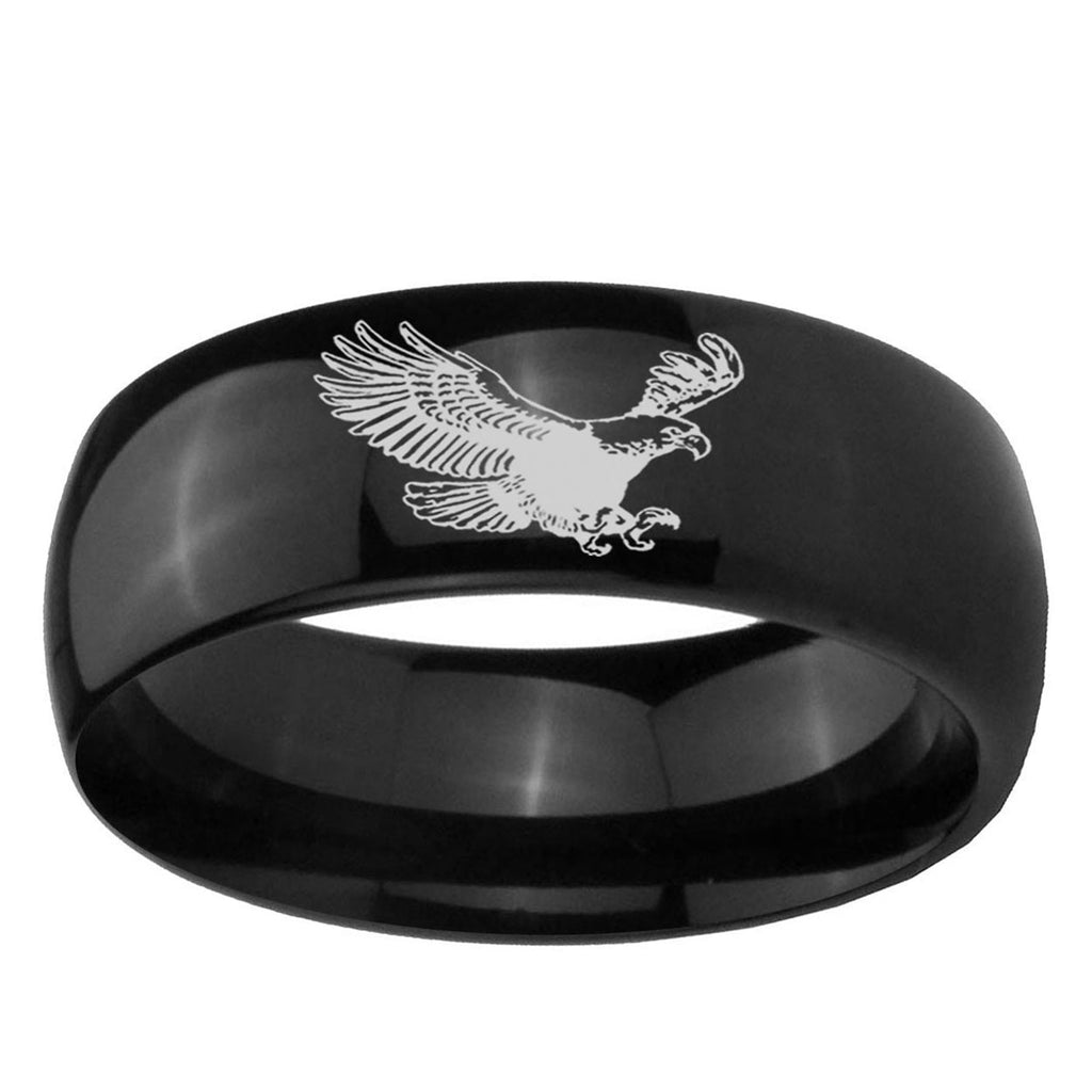 5mm Flying American Eagle Dome Polish Black Mens Engraved Ring