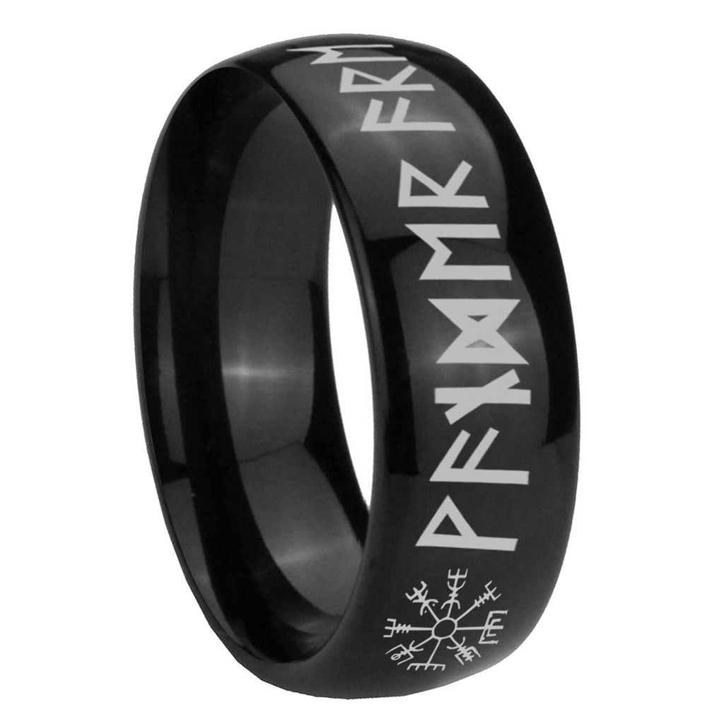 8mm Viking Dome Polish Black Mens Engraved Ring