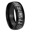 8mm Viking Dome Polish Black Mens Engraved Ring