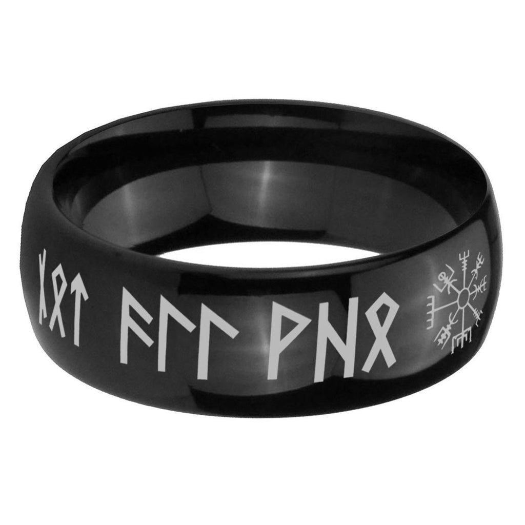5mm Viking Dome Polish Black Mens Engraved Ring