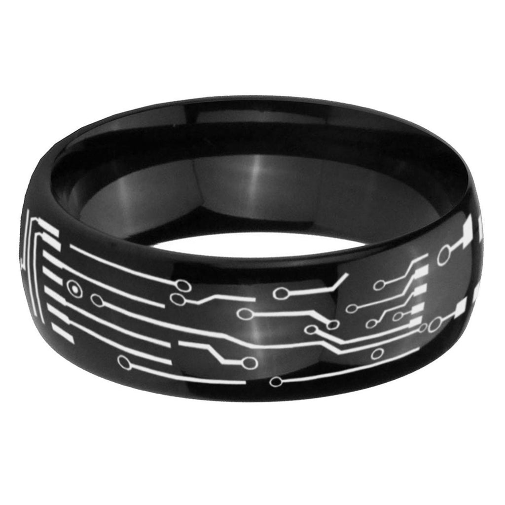 5mm Circuit Board Dome Polish Black Mens Engraved Ring