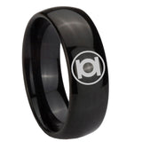 8mm Green Lantern Dome Polish Black Tungsten Ring For Men