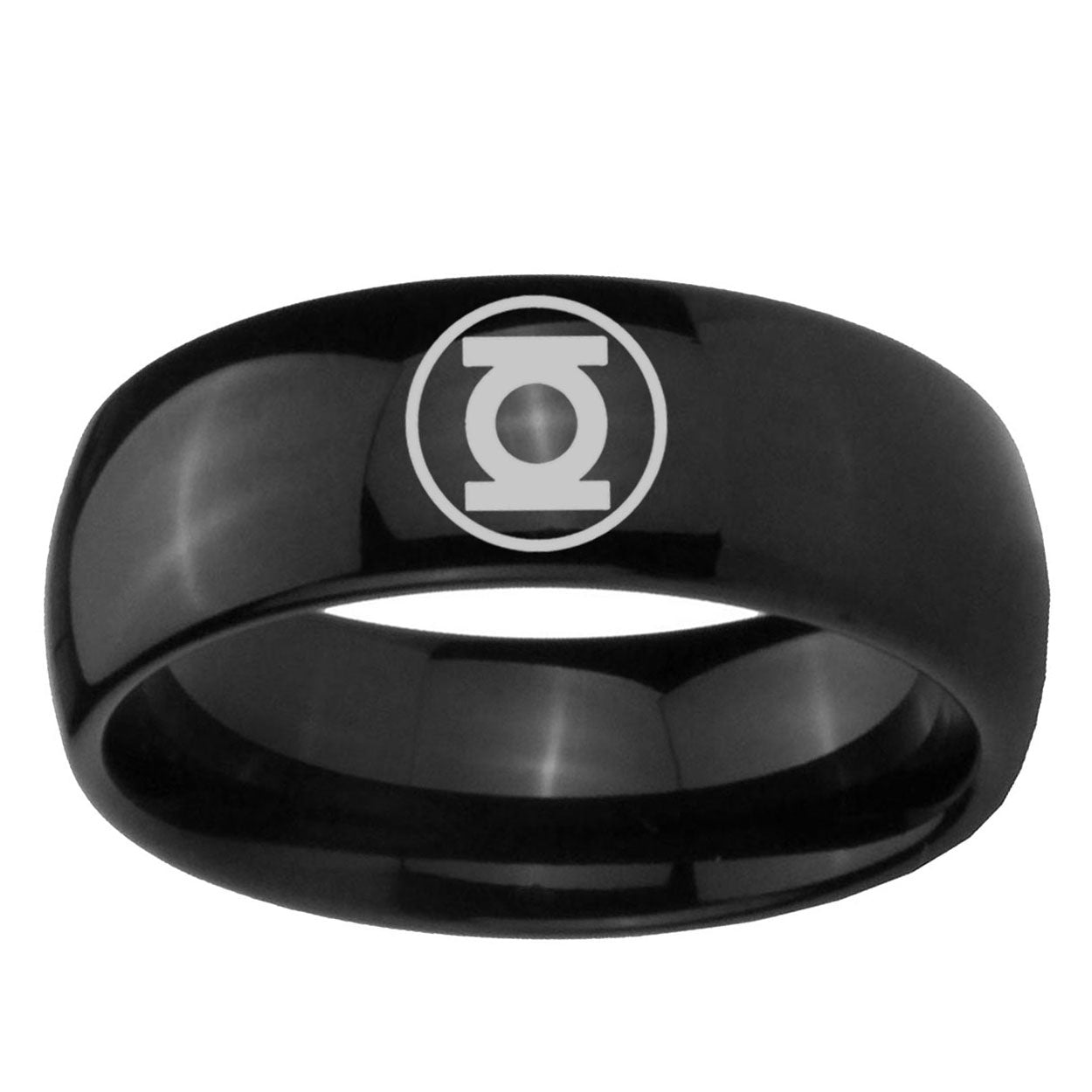 5mm Green Lantern Dome Polish Black Tungsten Ring For Men