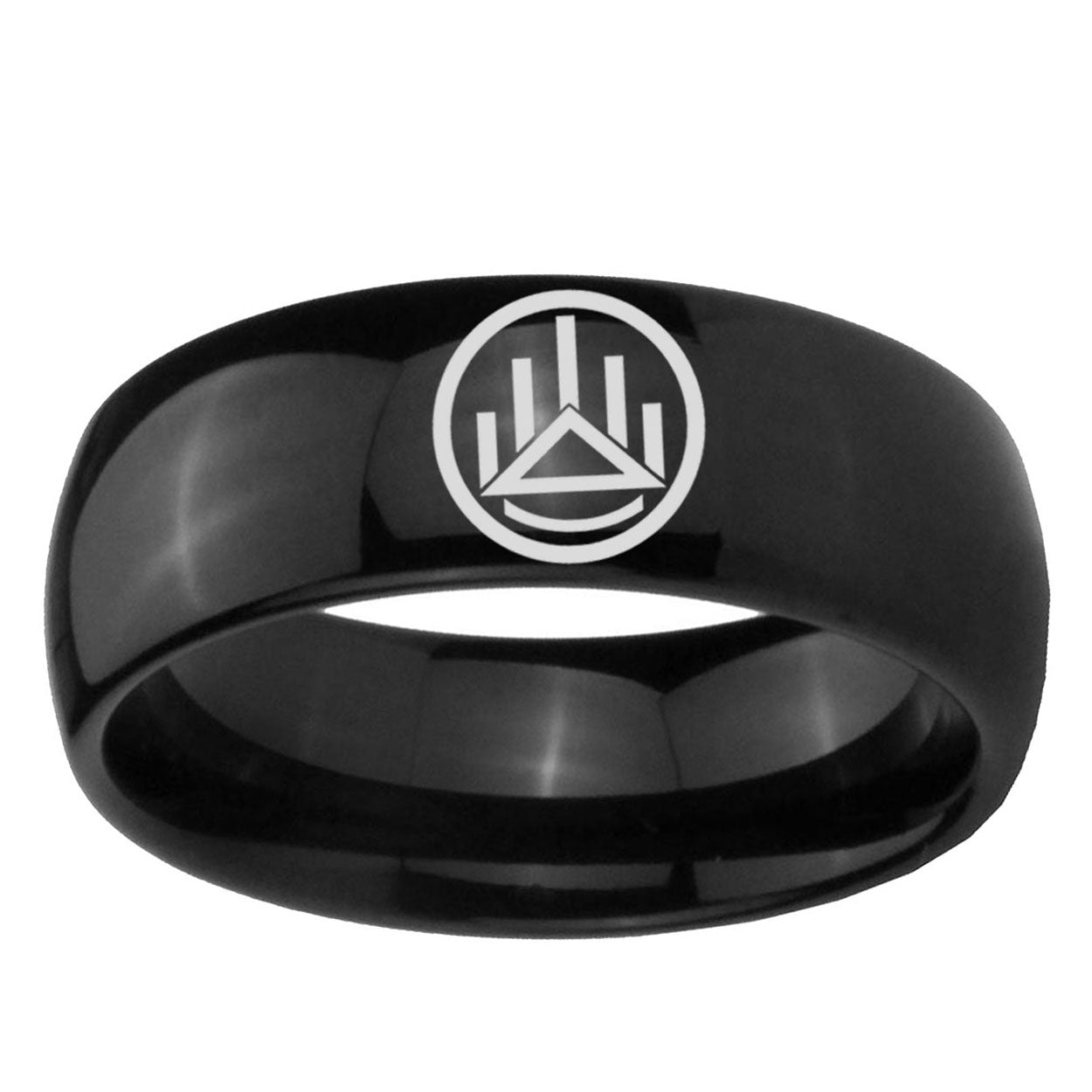 5mm Silver Lantern Dome Polish Black Mens Engraved Ring