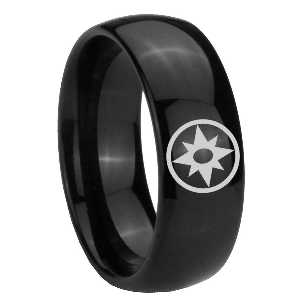 8mm Star Sapphire Lantern Dome Polish Black Mens Engraved Ring