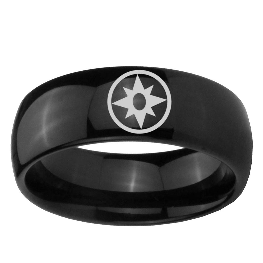 5mm Star Sapphire Lantern Dome Polish Black Mens Engraved Ring