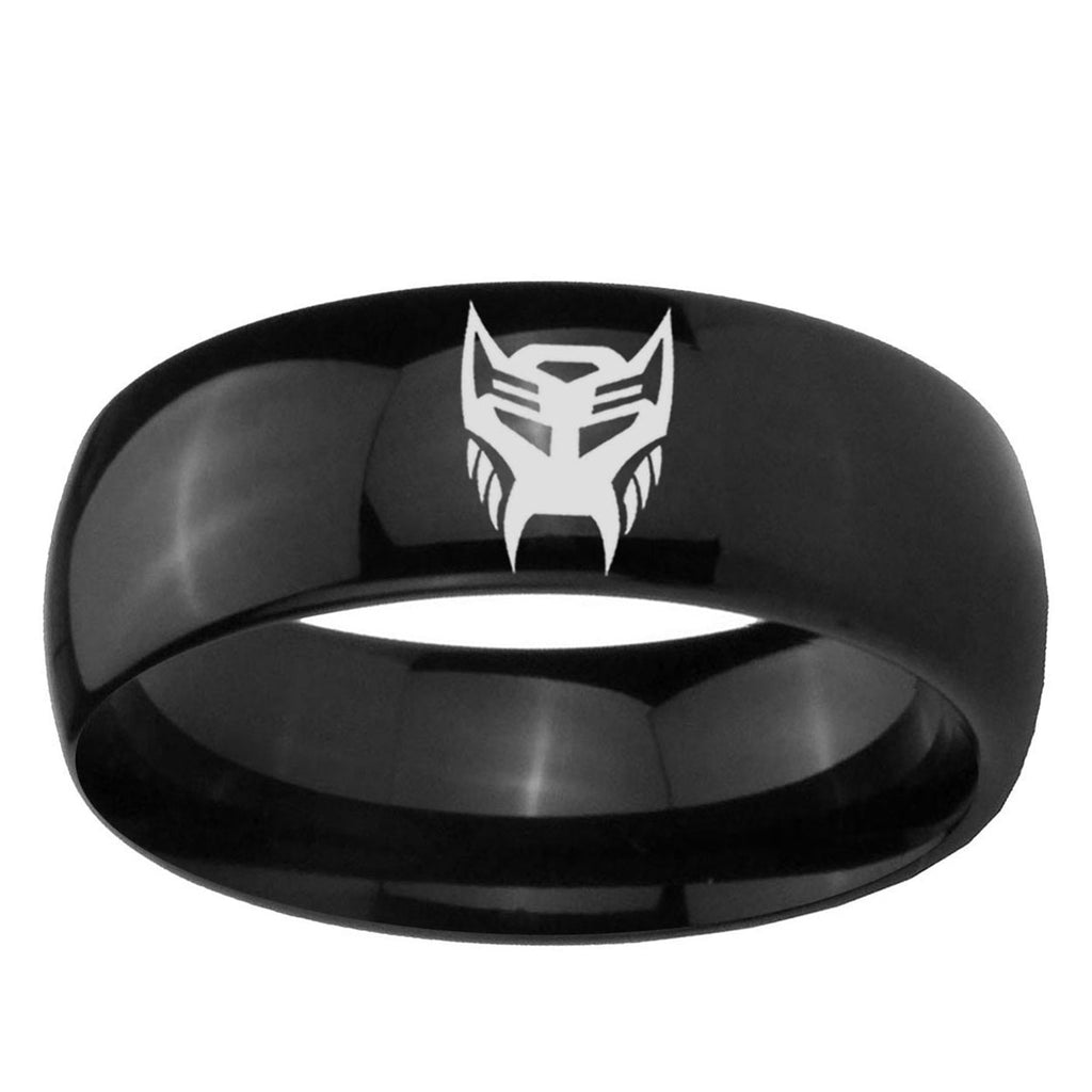 5mm Transformers Insignias Dome Polish Black Mens Engraved Ring