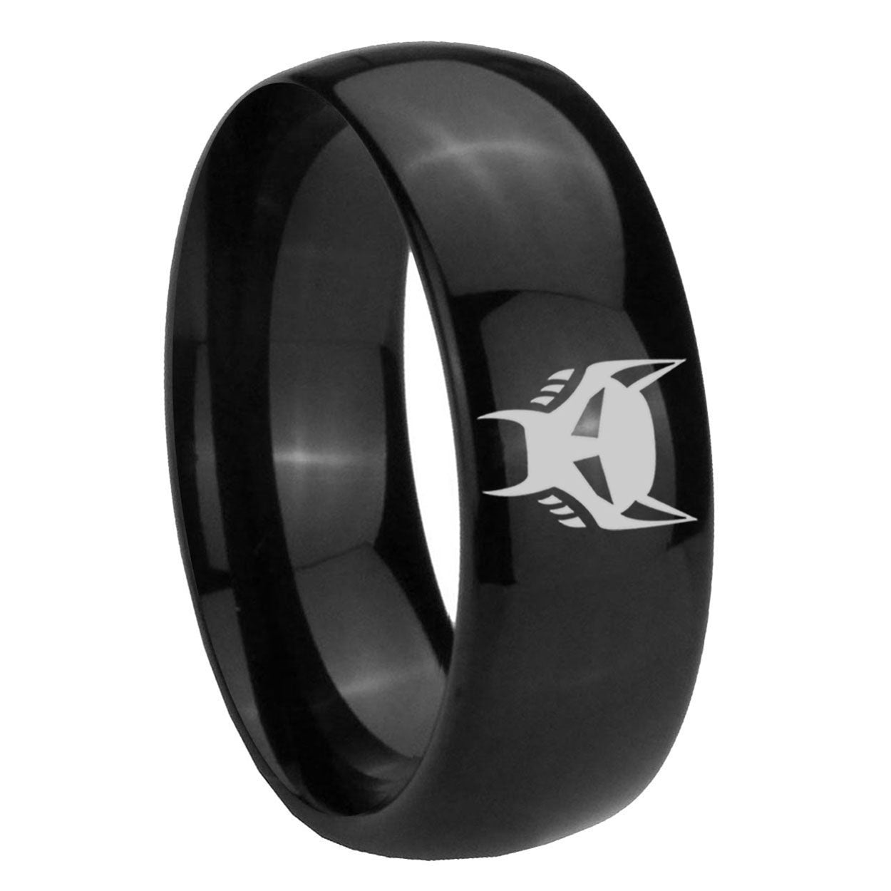 8mm Transformers Maximal Dome Polish Black Mens Engraved Ring