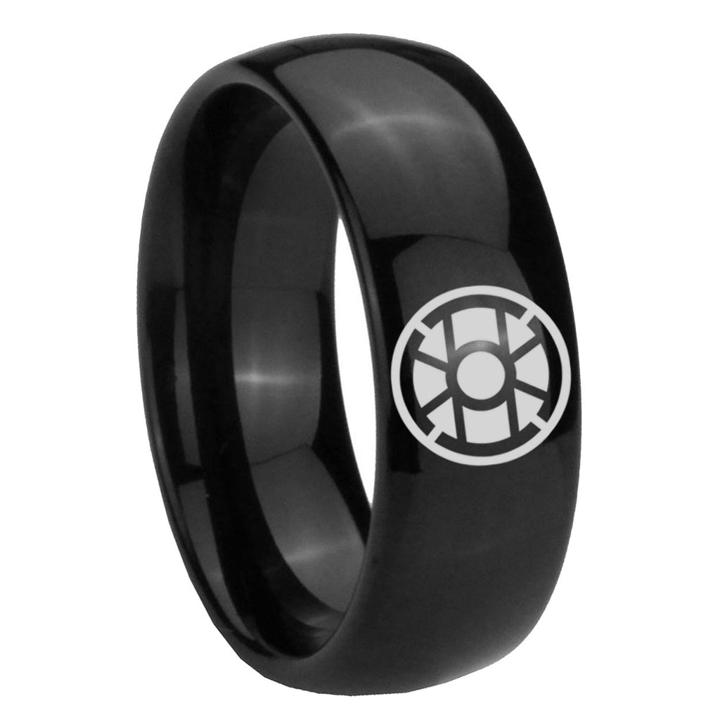 8mm Gold Lantern Dome Polish Black Mens Engraved Ring