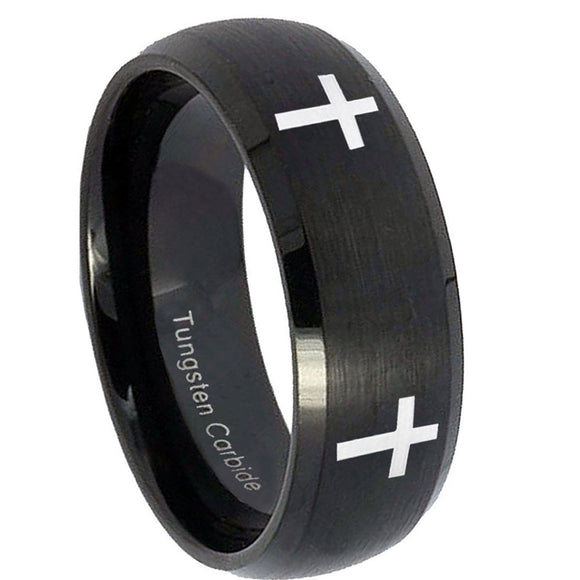10mm-Crosses-Dome-Brush-Black-Tungsten-Carbide-Men's-Wedding-Band