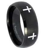 10mm-Crosses-Dome-Brush-Black-Tungsten-Carbide-Men's-Wedding-Band