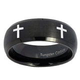 10mm-Crosses-Dome-Brush-Black-Tungsten-Carbide-Men's-Wedding-Band