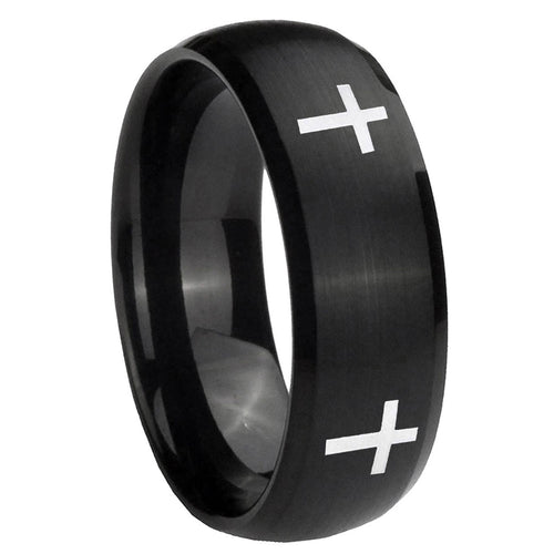10mm Crosses Dome Brush Black Tungsten Carbide Men's Wedding Band