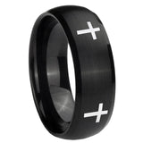 8mm Crosses Dome Brush Black Tungsten Carbide Mens Promise Ring