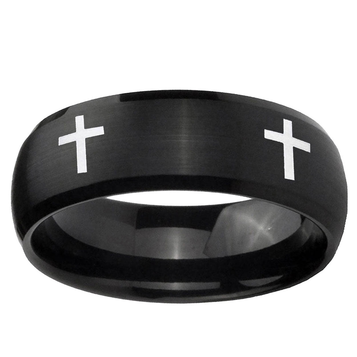 10mm Crosses Dome Brush Black Tungsten Ring