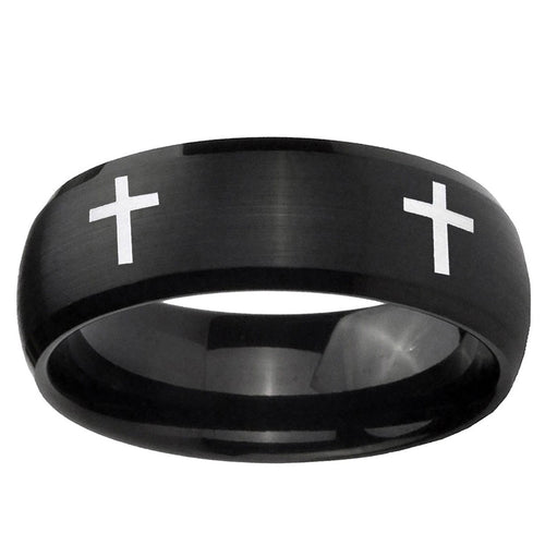 10mm Crosses Dome Brush Black Tungsten Ring