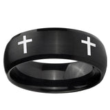 5, 8mm Crosses Dome Brush Black Tungsten Ring
