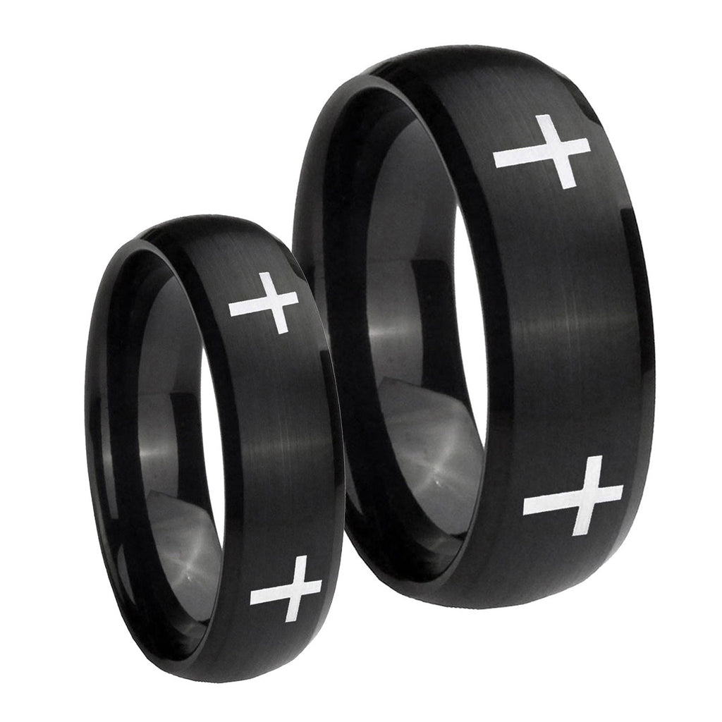 Crosses Dome Brush Black Tungsten Couple Rings