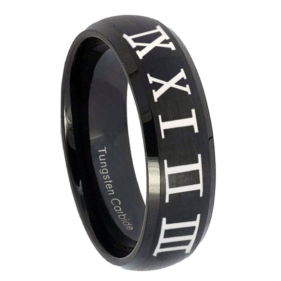 8mm-Roman-Numeral-Dome-Brush-Black-Tungsten-Carbide-Anniversary-Ring