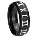 8MM Roman Numeral Dome Brush Black Tungsten Anniversary Ring
