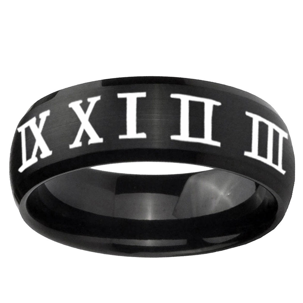 5MMRoman Numeral Dome Brush Black Tungsten Anniversary Ring