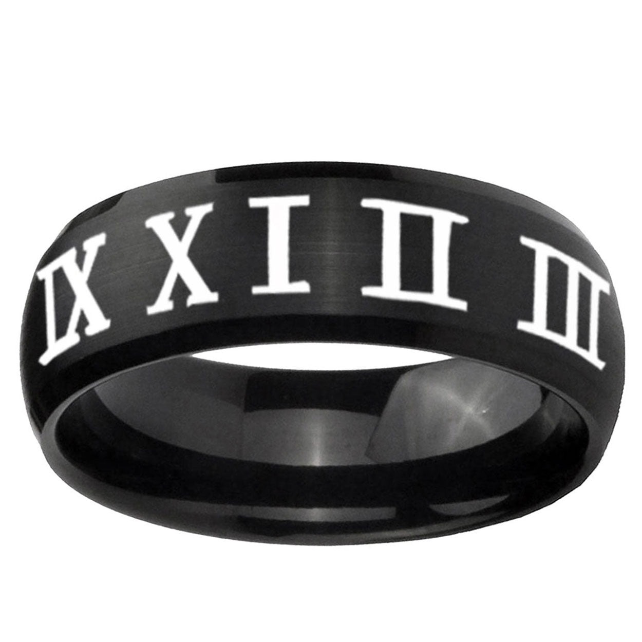 5MMRoman Numeral Dome Brush Black Tungsten Anniversary Ring