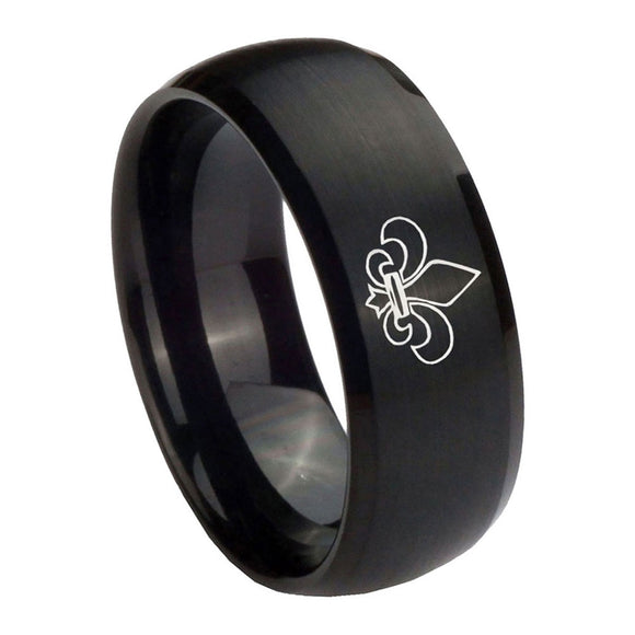 10mm-Fleur-De-Lis-Dome-Brush-Black-Tungsten-Carbide-Men's-Engagement-Band
