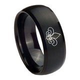 10mm-Fleur-De-Lis-Dome-Brush-Black-Tungsten-Carbide-Men's-Engagement-Band