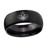 10mm-Fleur-De-Lis-Dome-Brush-Black-Tungsten-Carbide-Men's-Engagement-Band
