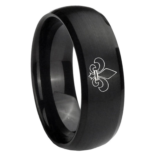 10mm Fleur Delis Dome Brush Black Tungsten Carbide Men's Engagement Band
