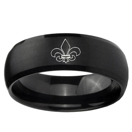 10mm Fleur-De-Lis Dome Brush Black Tungsten Ring