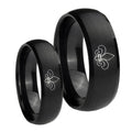 Fleur De Lis Dome Brush Black Tungsten Bridal Set Rings