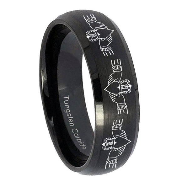 10mm-Irish-Claddagh-Dome-Brush-Black-Tungsten-Carbide-Men's-Promise-Rings