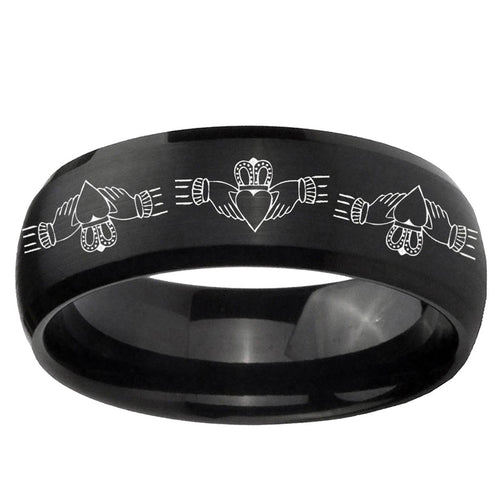 10mm Irish Claddagh Dome Brush Black Tungsten Ring