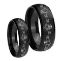 Irish Claddagh Dome Brush Black Tungsten Bridal Set Rings