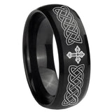 8mm Celtic Cross Dome Brush Black Tungsten Carbide Men's Promise Rings