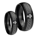 Celtic Cross Dome Brush Black Tungsten Mens Set Ring