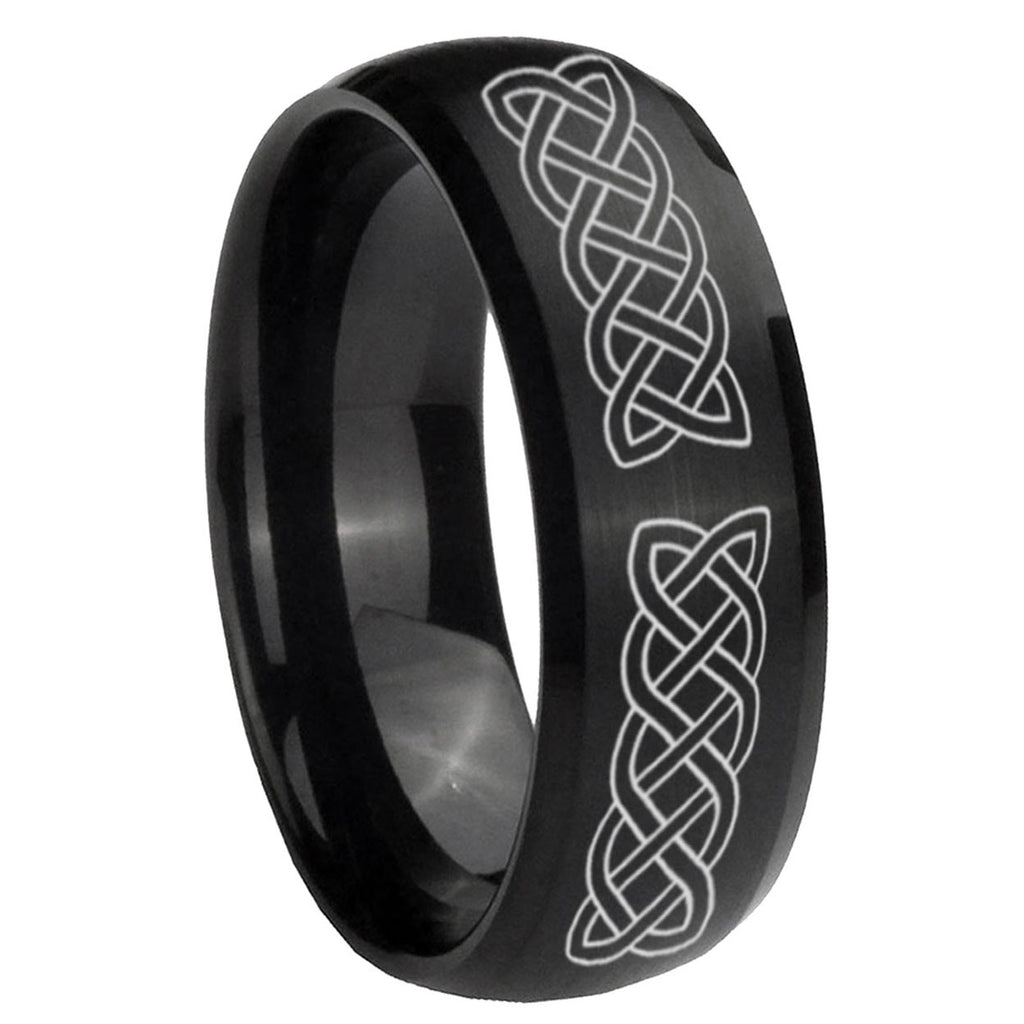 10mm Celtic Knot Dome Brush Black Tungsten Carbide Mens Engagement Band