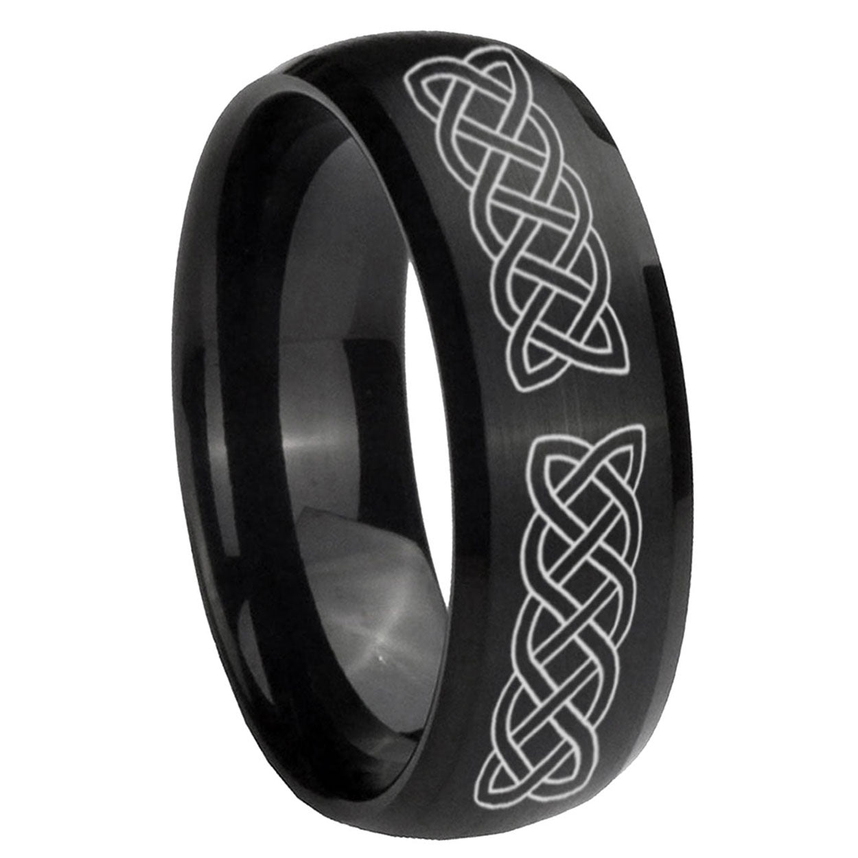 10mm Celtic Knot Dome Brush Black Tungsten Carbide Mens Engagement Band